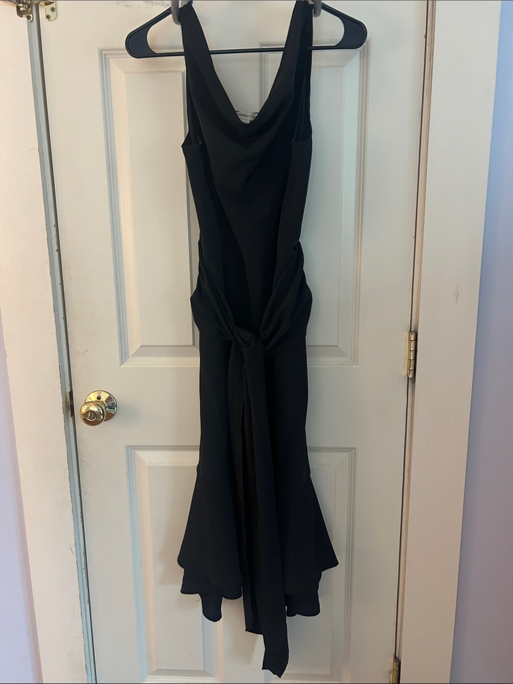 Coldwater Creek Black Cowl-Neck Midi Dress with Waist Tie